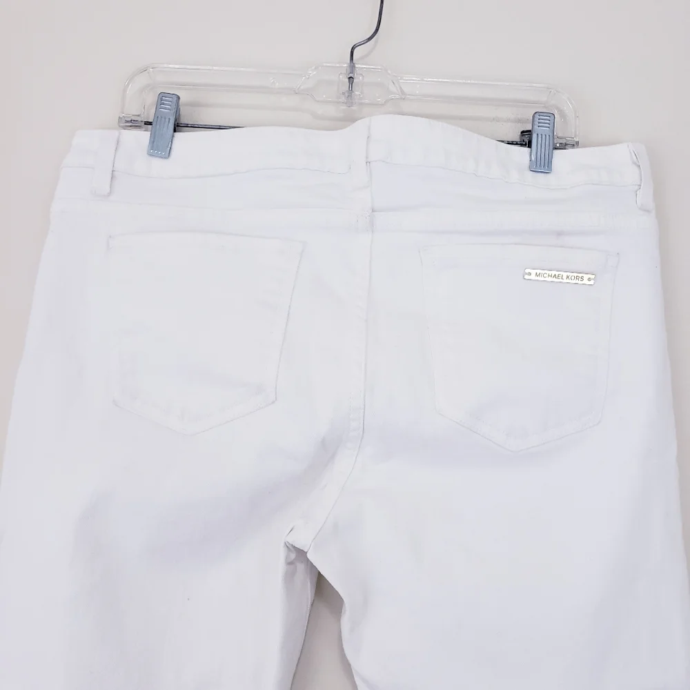 Michael Kors Selma Skinny Jeans White Mid Rise Gold Hardware Size 12 Classy